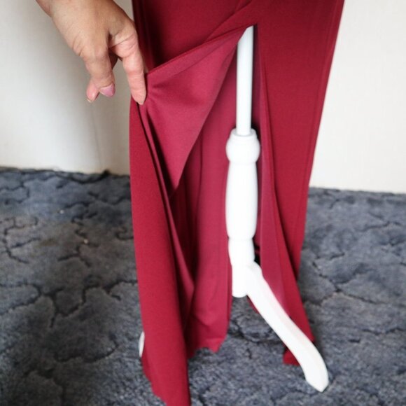 After Six 6814 Burgundy Red V-neck Crepe Sleeve Slit Front Evening Gown Small - Picture 6 of 13